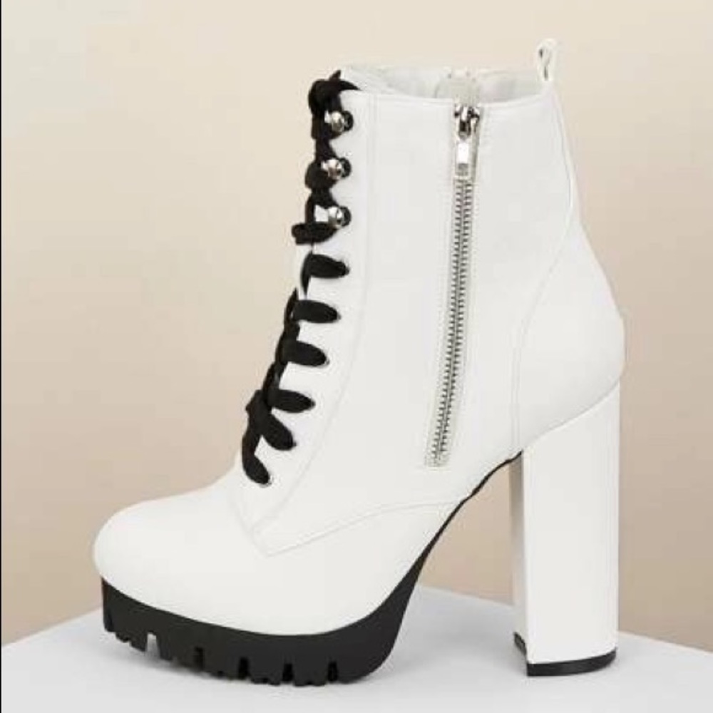 White combat lace up boots